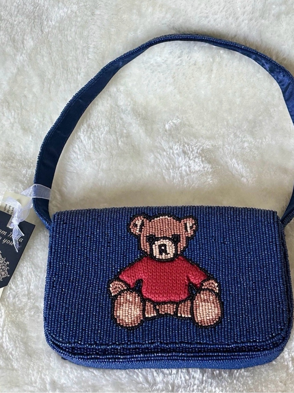 Blue Beaded Teddy Bear Shoulder Bag NWT Novelty Purse Y2K tjmaxx